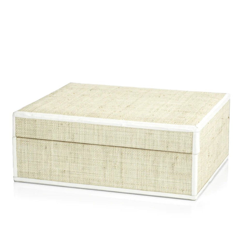 raffia box with leather trim, large