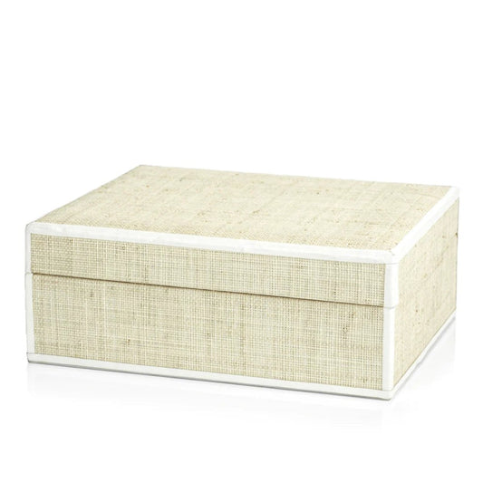 raffia box with leather trim, large