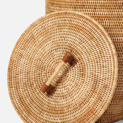 rattan hamper with wooden handles