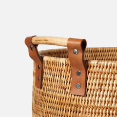 rattan hamper with wooden handles
