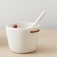 resin ice bucket small with leather handles, white