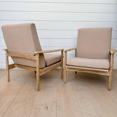 vintage pair of weathered oak armchairs