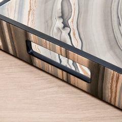 marbleized lacquer tray w/black trim 16 x 16