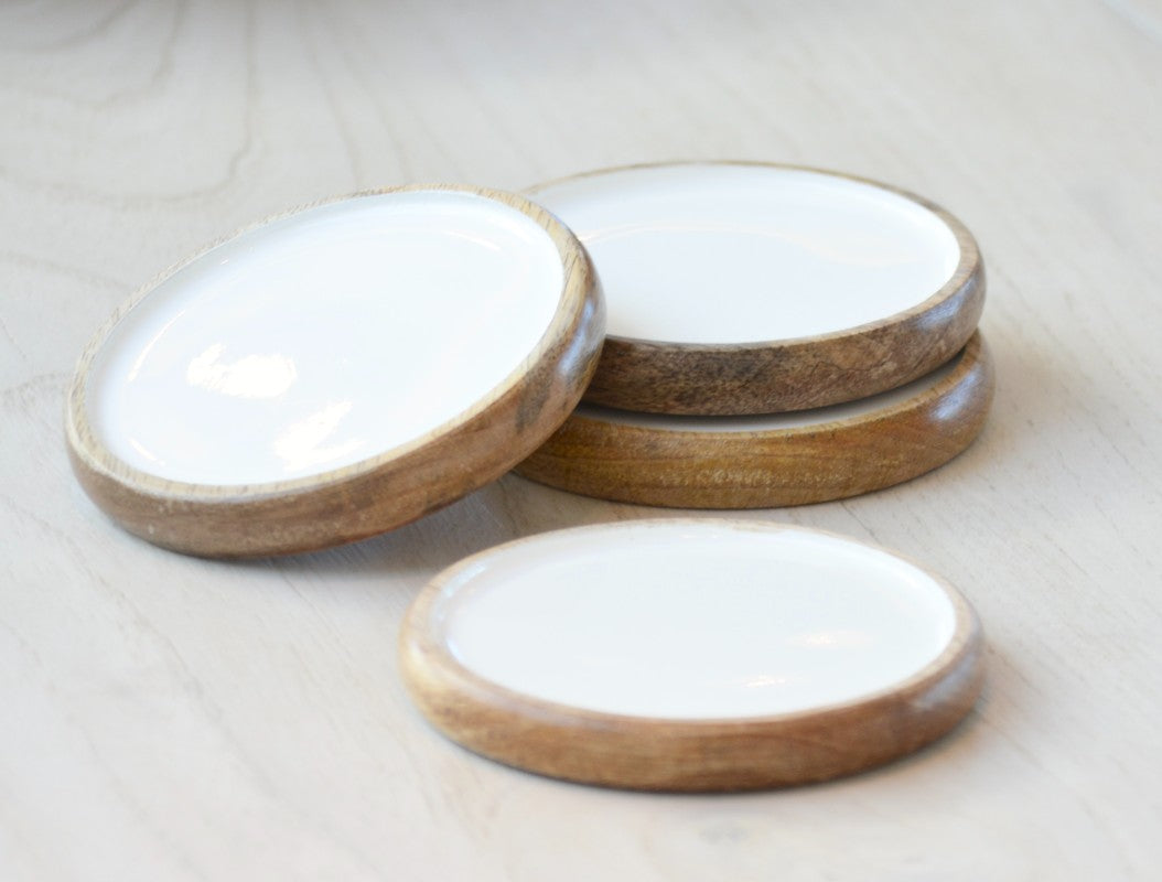 mango wood enamel coasters with lip