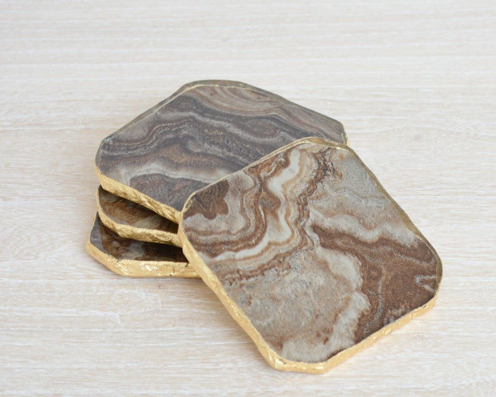 agate glass coaster brown