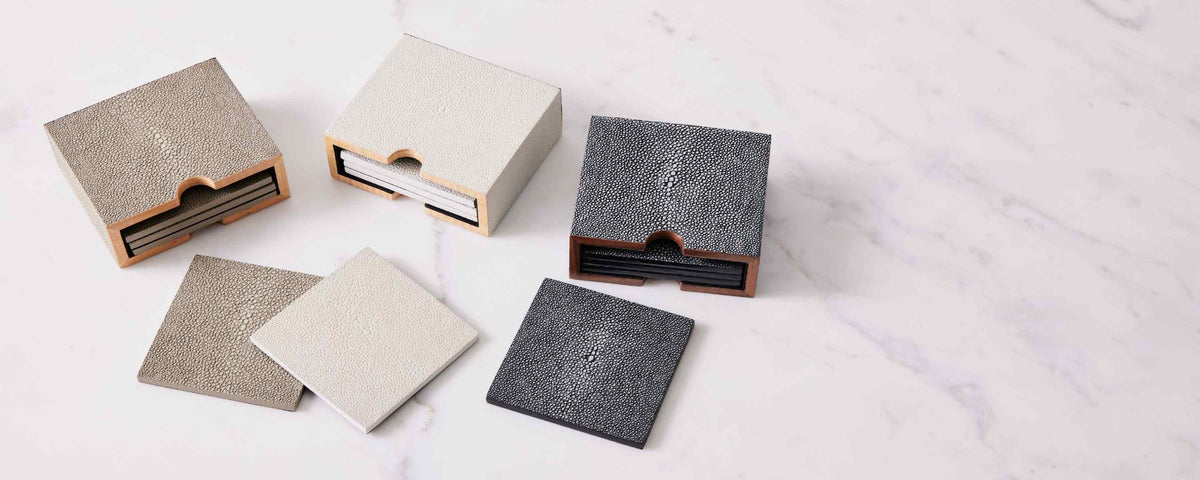 faux shagreen coaster set, sand