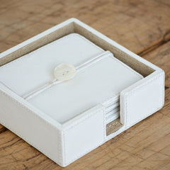 leather box coasters white set