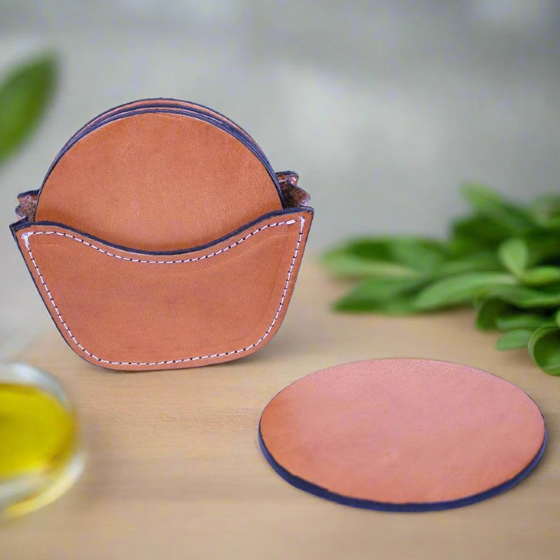 leather coaster set