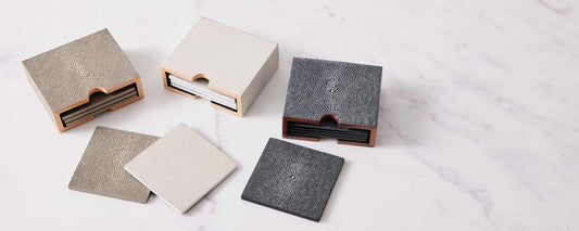 faux shagreen white coaster set