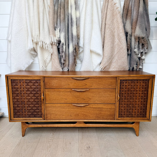vintage credenza with basketweave