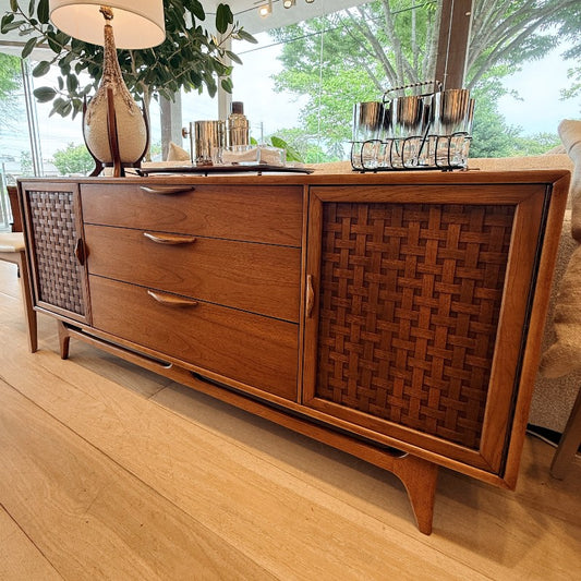 vintage credenza with basketweave