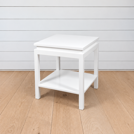 white lacquer cut-out side table