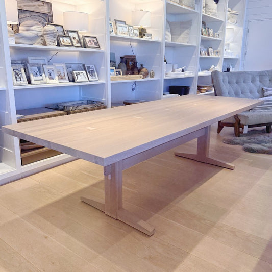 trestle base white oak wood dining table
