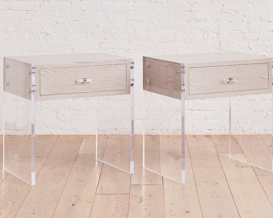the homenature dune cerused silver oak and lucite end table