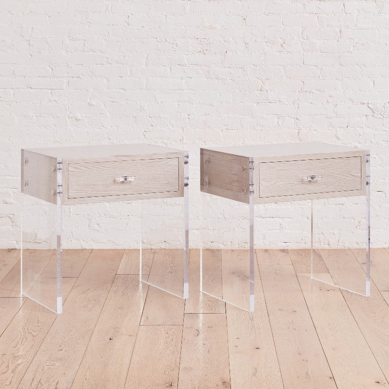 the homenature dune cerused silver oak and lucite end table