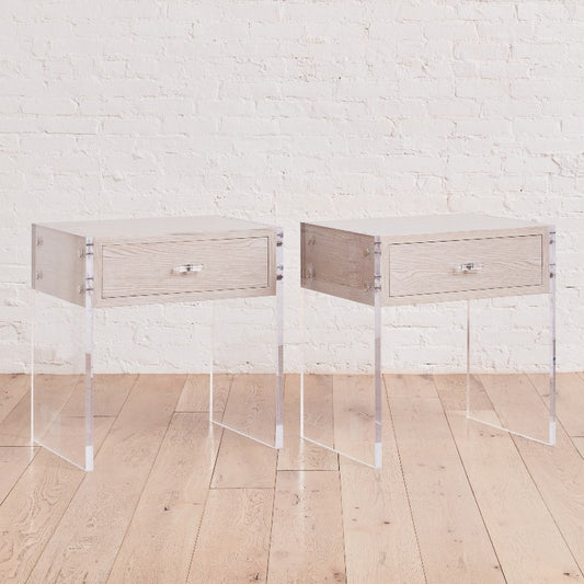 the homenature dune cerused silver oak and lucite end table