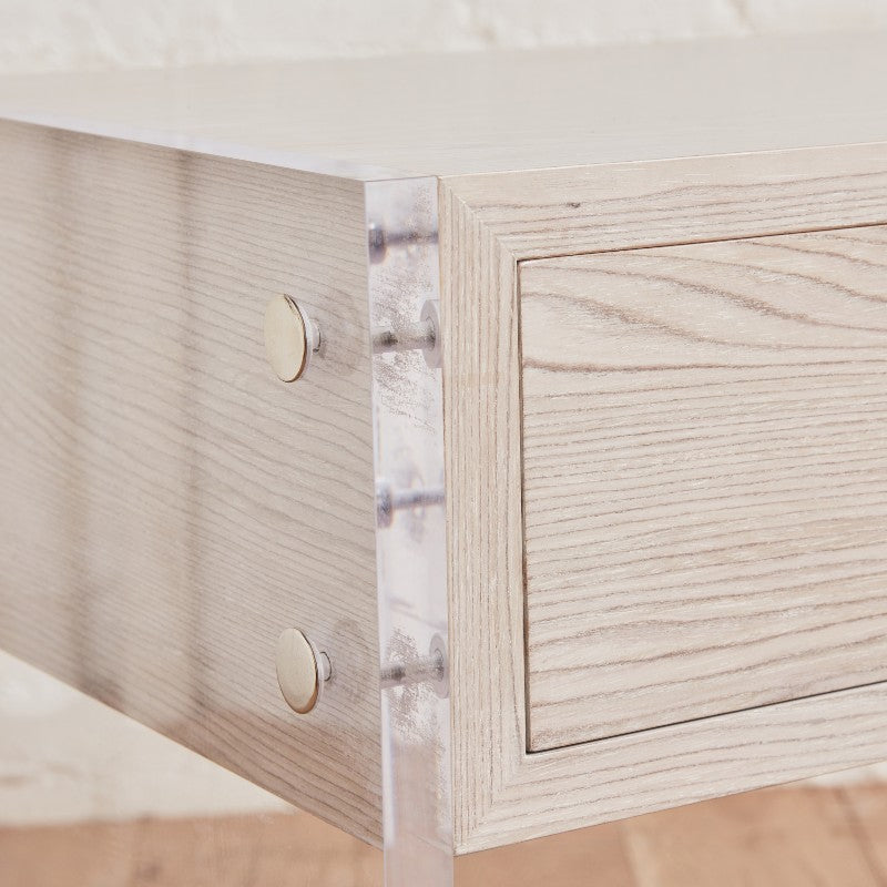 the homenature dune cerused silver oak and lucite end table