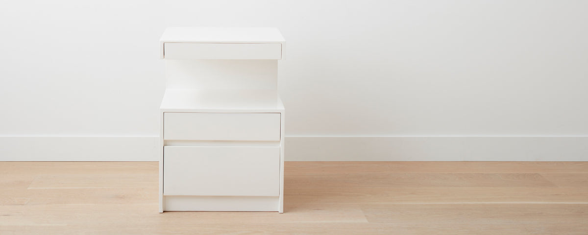 triple drawer white lacquer end table
