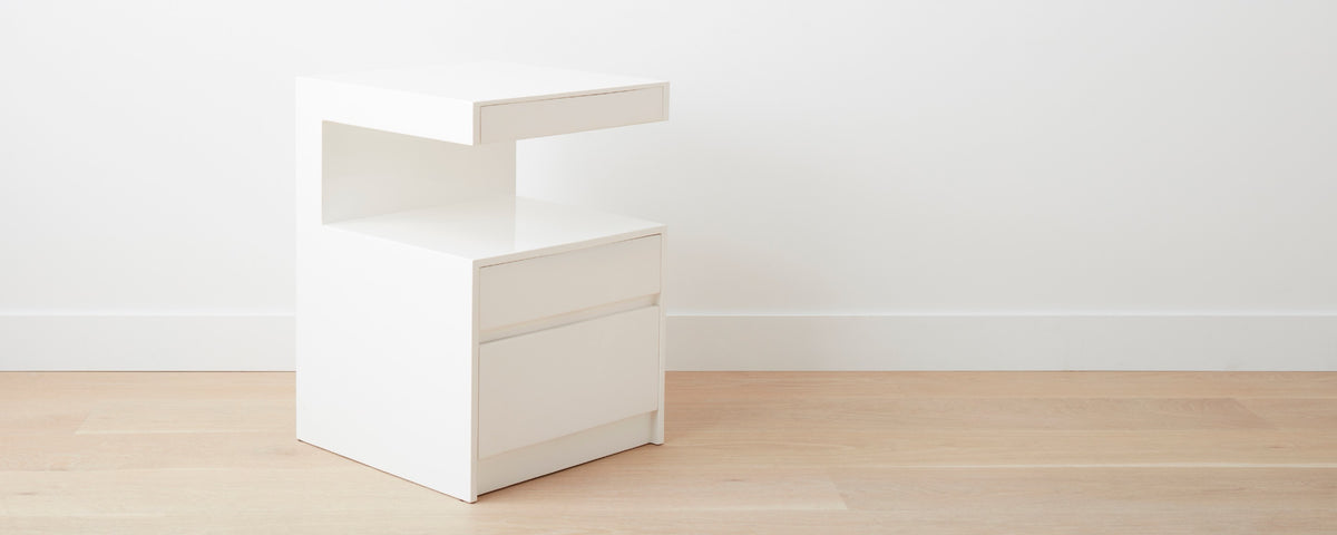 triple drawer white lacquer end table