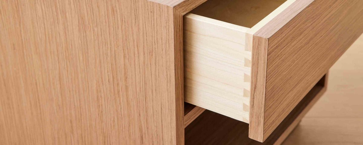the homenature mercer nightstand in walnut