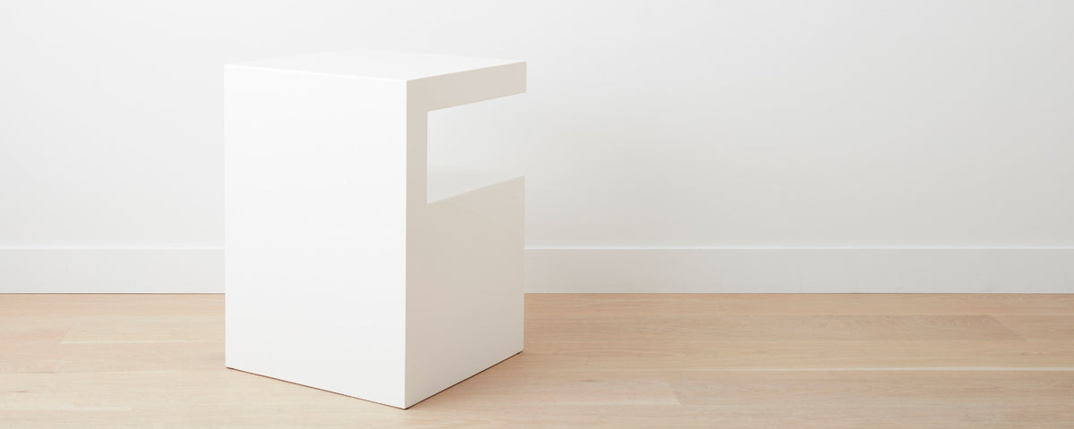 triple drawer white lacquer end table