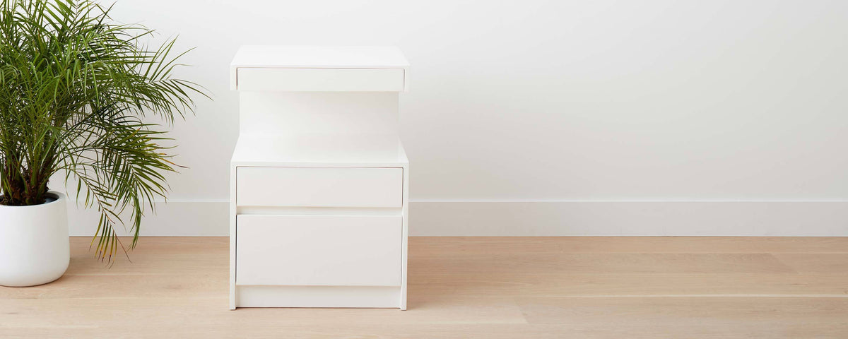 triple drawer white lacquer end table