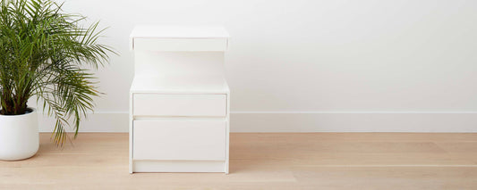 triple drawer white lacquer end table