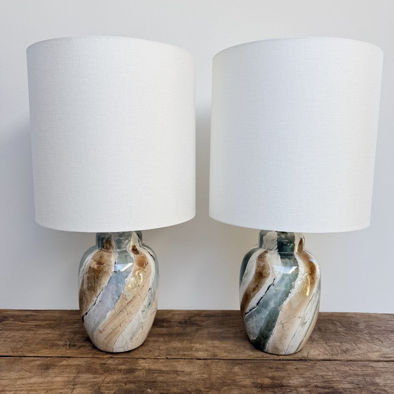vintage pair of marbleized ceramic lamps