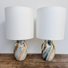 vintage pair of marbleized ceramic lamps