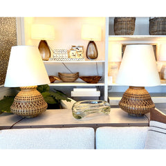 vintage pair of ceramic basketweave lamps