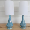 vintage pair of light blue ceramic lamps