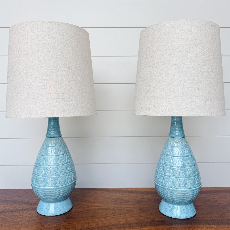 midcentury pair of sky blue ceramic lamps
