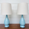 midcentury pair of sky blue ceramic lamps
