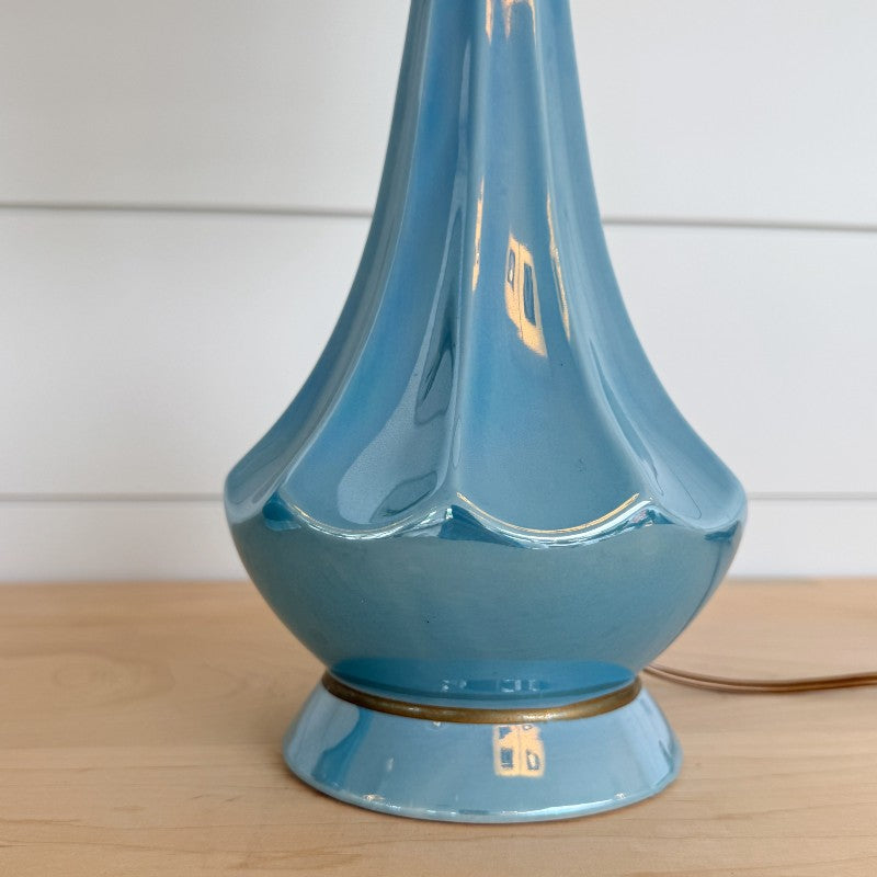 vintage pair of light blue ceramic lamps