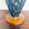 vintage pair of blue & black brutalist ceramic lamps
