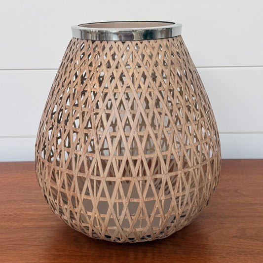 rattan & nickel lantern, large