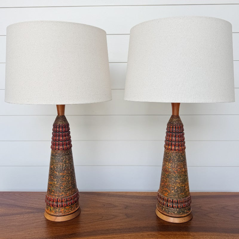 midcentury pair of lava glaze table lamps