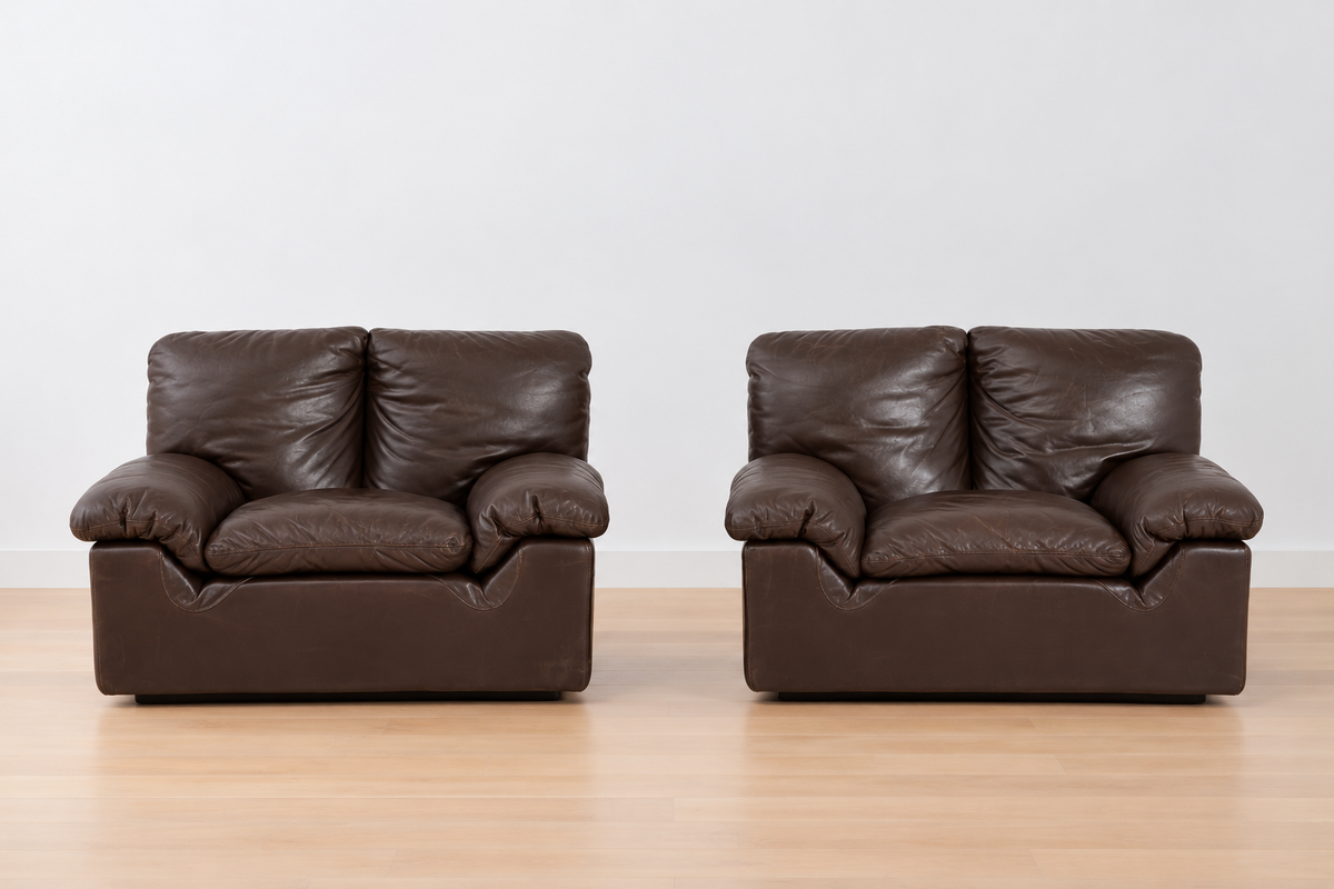 vintage pair of italian leather armchairs
