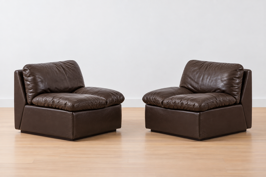 vintage pair of italian leather armchairs