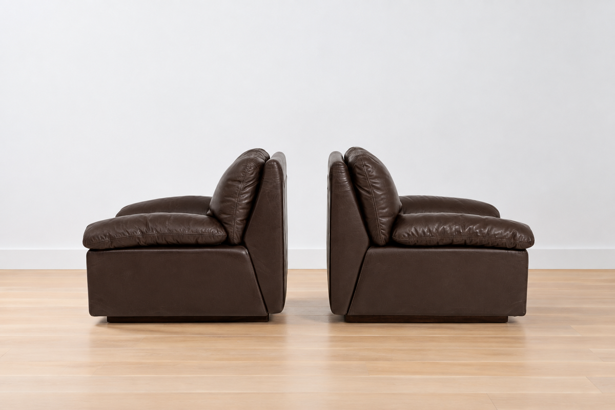 vintage pair of italian leather armchairs
