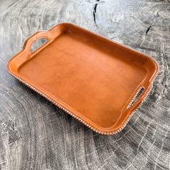 leather wrapped tray, large