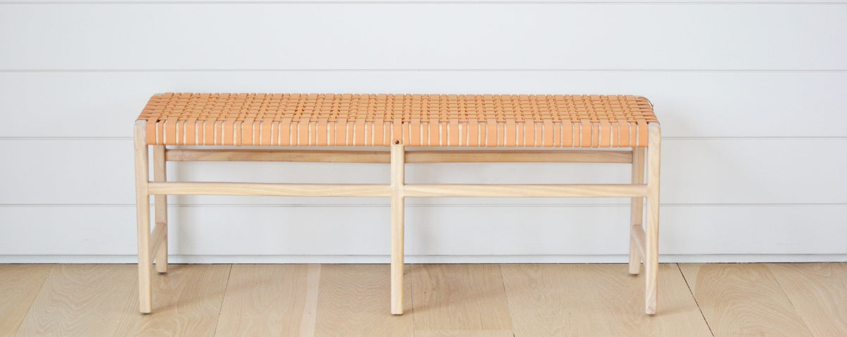 tan leather bench - 48"