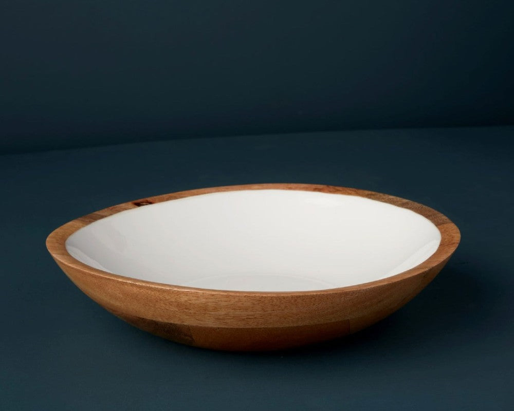 mango wood enamel shallow bowl - medium