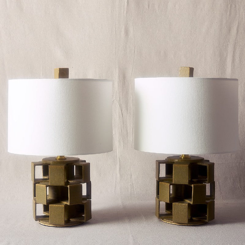 warner walcott mini cube lamp in olive