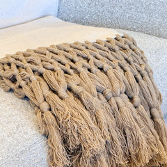 natural cotton canvas throw w/taupe wool knotted fringe