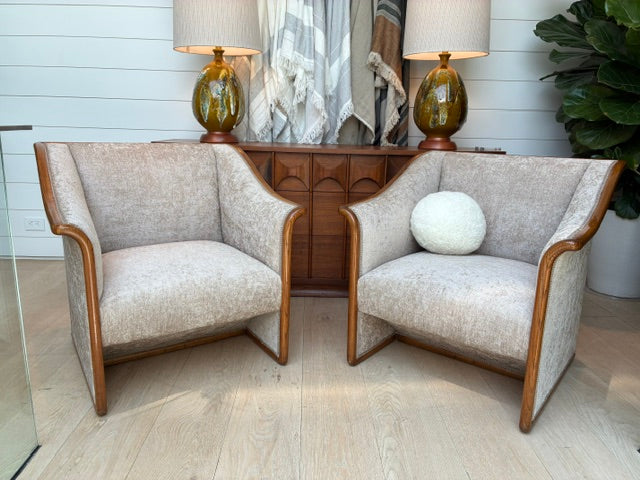 pair of french art deco armchairs with wood frame