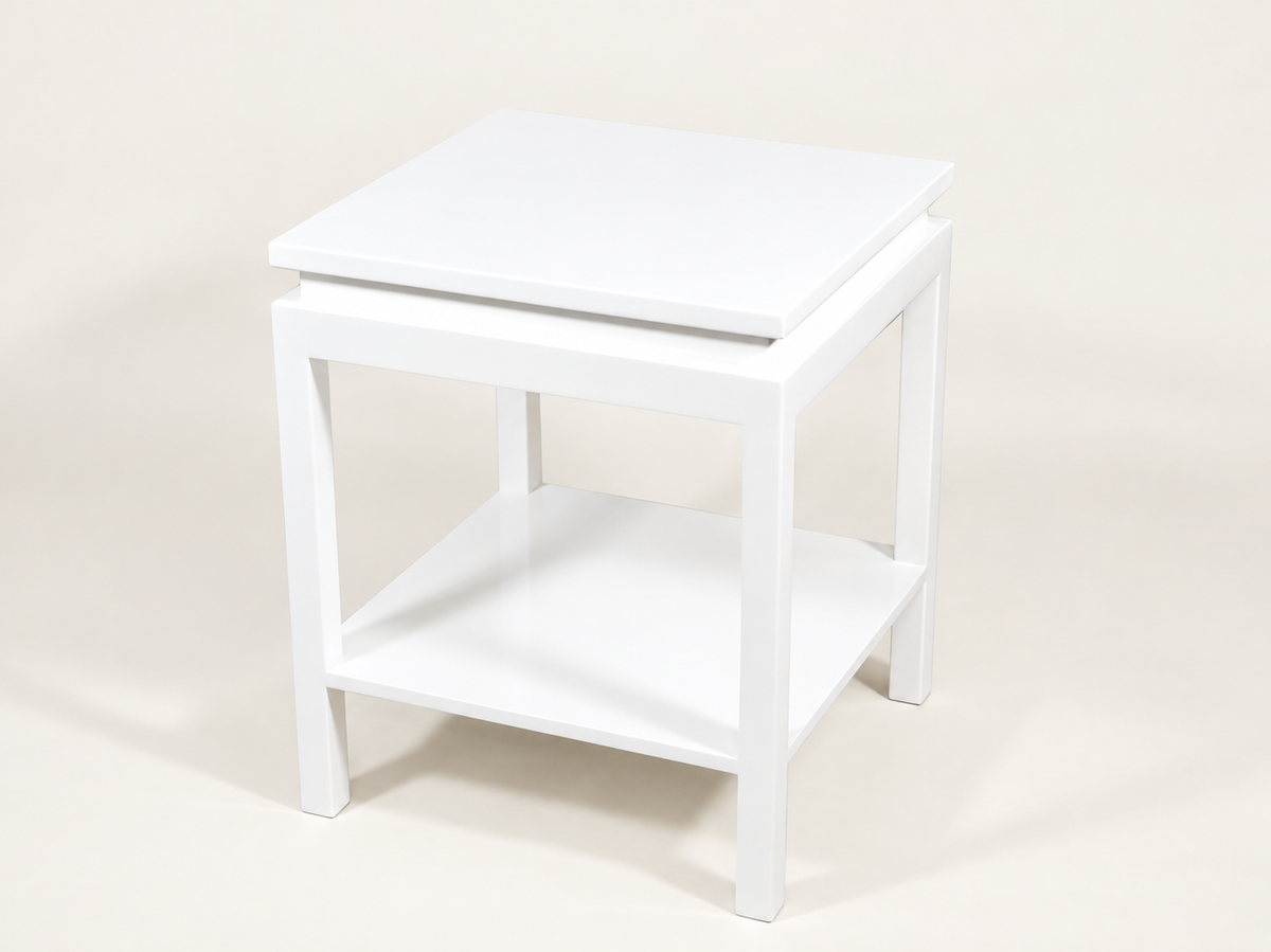white lacquer cut-out side table