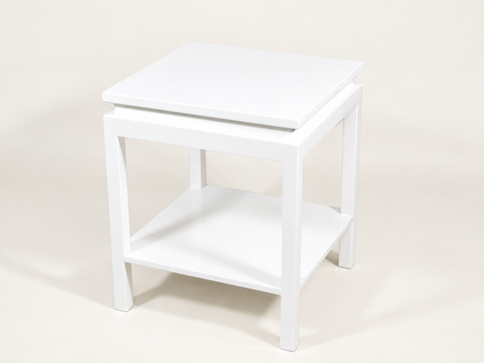 white lacquer cut-out side table