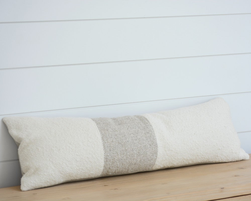 napa oyster with grey stripe lumbar pillow, 14x42