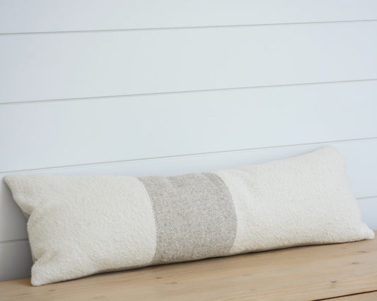 napa oyster with grey stripe lumbar pillow, 14x42
